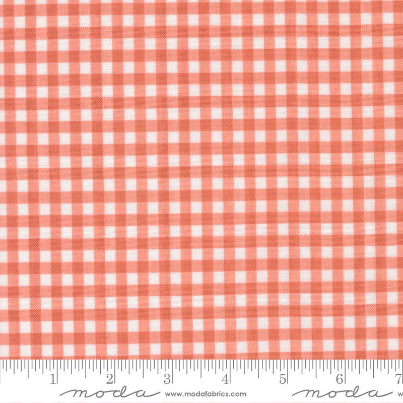 Pink and white gingham quilting cotton fabric called Gingham Flower by Sweetwater for Moda Fabrics
