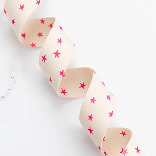 natural and pink star polyester webbing for bag straps and sewing projects