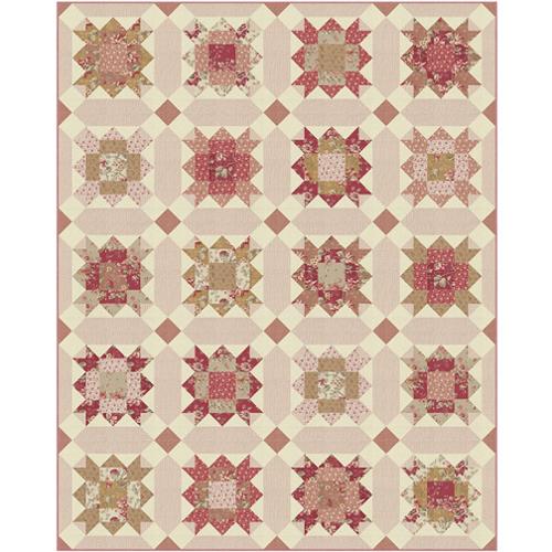 Vintage inspired Joie De Vivre quilt kit featuring soft floral star blocks by French General for Moda Fabrics