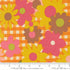 Retro floral fabric orange gingham blooming blossoms Moda cotton