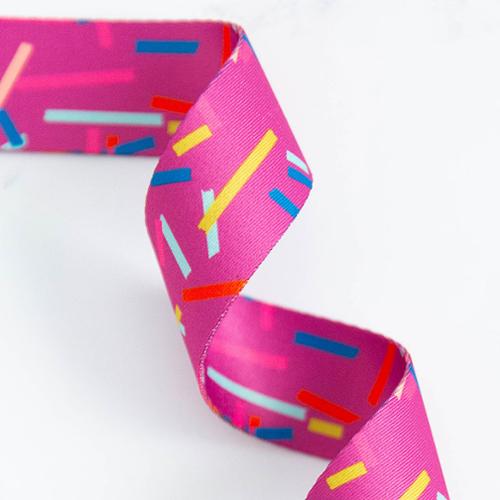 pink confetti polyester webbing for bag making and sewing projects