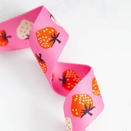 pink strawberry polyester webbing for tote bag straps by Kimberly Kight