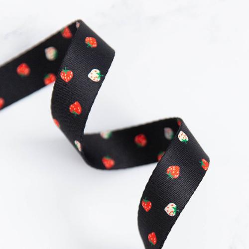 black strawberry webbing strap 1 inch colorful berry print