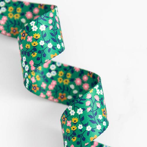 green floral polyester webbing for bag making and sewing projects