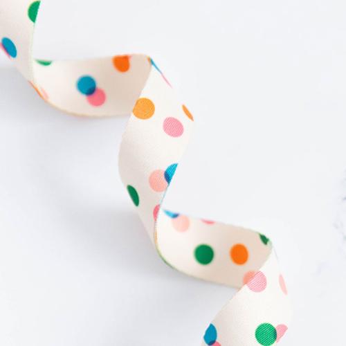 natural webbing with colorful dots for bag straps and sewing projects