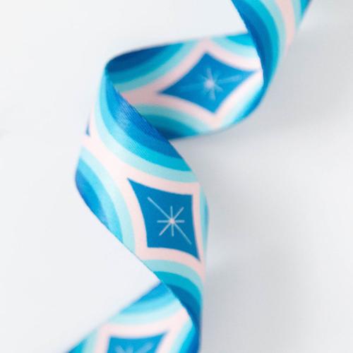 retro teal geometric polyester webbing for bag making and sewing projects