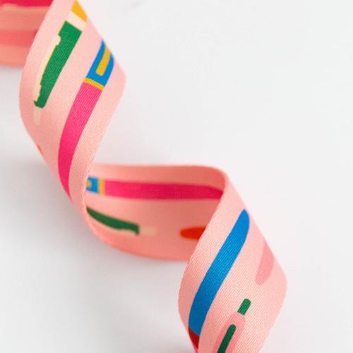 pink pens print polyester webbing for tote bags and sewing projects