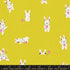 Lofi Linens Rabbeats Citron fabric by Ruby Star Society featuring white bunnies wearing headphones on a bright citron yellow background.