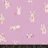 Lofi Linens Rabbeats Wisteria fabric by Ruby Star Society featuring white bunnies wearing headphones on a soft lavender background.