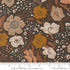 Wellspring Mochi Linen Charcoal fabric by Moda with cream, peach, rust, ochre, and soft blue florals on a deep charcoal background.