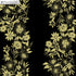 Close-up of Shimmer and Shine fabric featuring gold metallic floral stripes on a black background from Kanvas Studio, SKU 9707P-12.