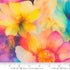 Gradients Gallery Rainbow 108 inch wide backing fabric by Moda with oversized colorful watercolor flowers in pink, yellow, turquoise, orange and purple.