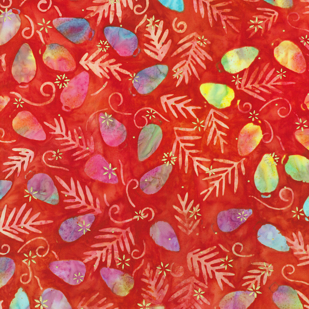 Artisan Batiks – Twinkle Lights Bright Idea Gold Sparkle Batik Fabric by Lunn Studios for Robert Kaufman, cotton batik fabric with festive Christmas lights and golden sparkle.