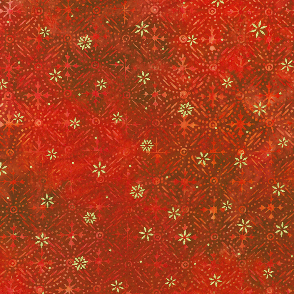 Artisan Batiks Twinkle Lights Geometric Cardinal Gold Sparkle Batik Fabric by Lunn Studios for Robert Kaufman – rich red batik with metallic accents.