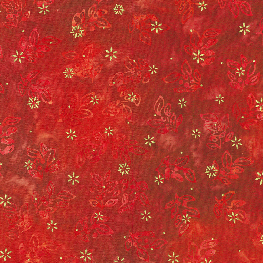 Artisan Batiks Twinkle Lights Mistletoe Cranberry Gold Sparkle Batik Fabric by Lunn Studios for Robert Kaufman – deep cranberry batik with metallic sparkle accents.
