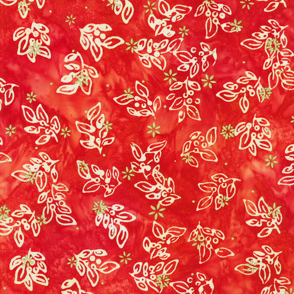 Artisan Batiks Twinkle Lights Mistletoe Candy Cane Gold Sparkle Batik Fabric by Lunn Studios for Robert Kaufman – red and white holiday batik with metallic sparkle accents.
