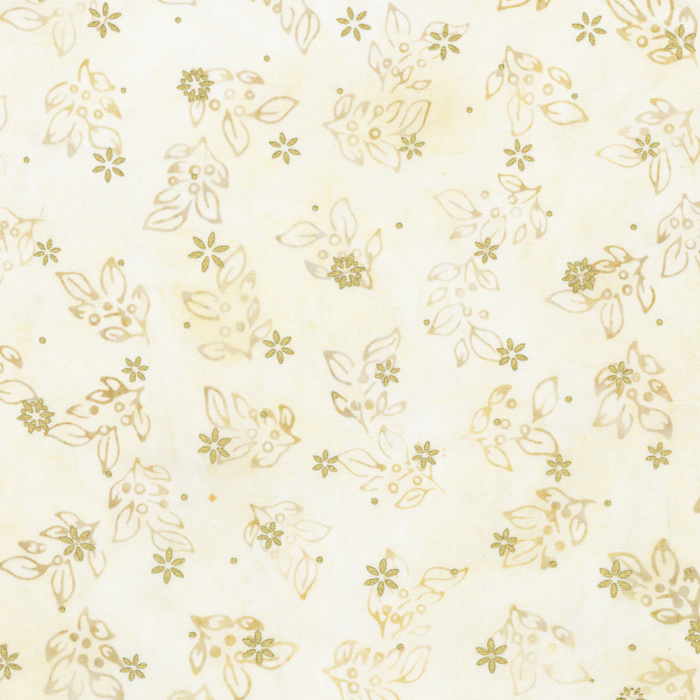 Artisan Batiks Twinkle Lights Mistletoe Vanilla Gold Sparkle Batik Fabric by Lunn Studios for Robert Kaufman – vanilla batik with metallic sparkle detail.
