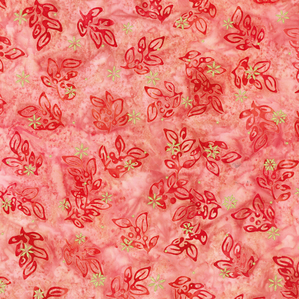 Artisan Batiks Twinkle Lights Mistletoe Blush Gold Sparkle Batik Fabric by Lunn Studios for Robert Kaufman – blush pink batik with shimmering metallic sparkle.