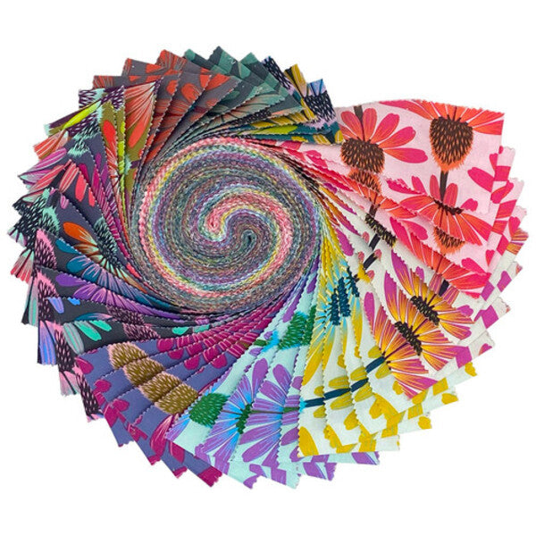 Echinacea Design Roll jelly roll by Anna Maria Horner featuring colorful floral quilting fabric strips in bright rainbow tones