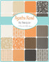 Agatha Road Charm Pack by Fig Tree and Co for Moda Fabrics showing 5 inch precut cotton quilting squares in cream and orange vintage prints