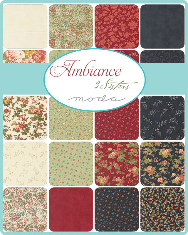 Ambiance Charm Pack by 3 Sisters for Moda Fabrics featuring vintage floral quilting cotton 5 inch squares