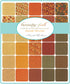 Beauty-Fall Charm Pack by Sandy Gervais for Moda Fabrics featuring 42 coordinated 5-inch cotton fabric squares with autumn florals, leaves, berries, and seasonal prints in warm fall colors.