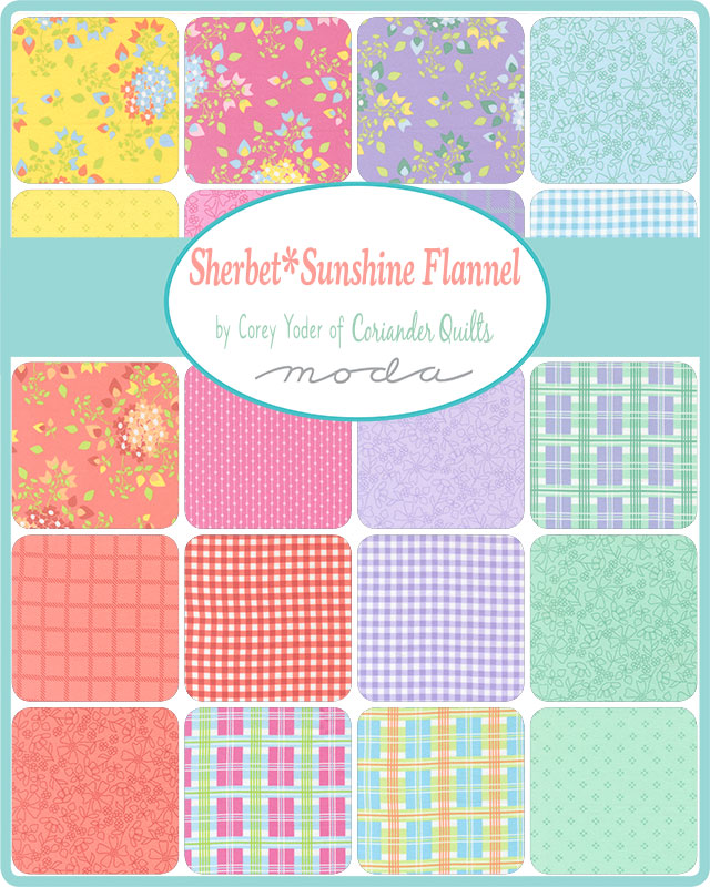 Sherbet Sunshine Flannel Layer Cake by Corey Yoder: 42 pastel 10″ flannel squares