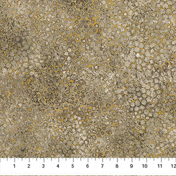Neutral desert sand wide backing fabric with metallic pebble texture and gold accents