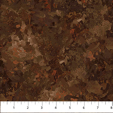 Brown and rust abstract textured wide backing fabric with painterly earth tones