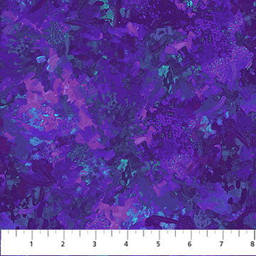 Violet purple wide backing fabric with abstract painterly texture and teal accents