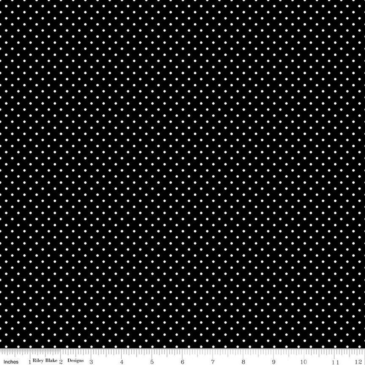 White Swiss Dot on Black Yardage