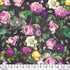 Tim Holtz Palette Purple Flower Shop cotton canvas fabric featuring vintage roses, peonies, and botanical flowers in purple, pink, cream, and yellow on a charcoal background by FreeSpirit Fabrics.