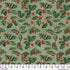 Tim Holtz Christmas Holly cotton canvas fabric featuring vintage holly leaves and bright red berries on a soft sage green background.