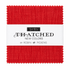 Thatched New Colors Charm Pack by Robin Pickens for Moda Fabrics featuring 42 coordinated 5-inch cotton fabric squares with linen-inspired textured prints in vibrant blues, reds, greens, purples, and neutral shades for quilting and sewing.