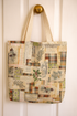 Tote bag made with Eclectic Elements Woodland Collage Multi Canvas Fabric by Tim Holtz, showcasing vintage plaid and botanical prints.