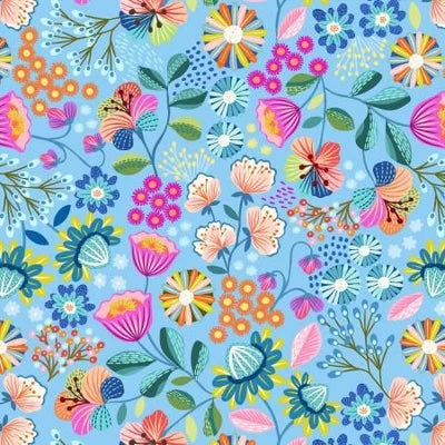 Creative Landscapes Flowers on Blue Yardage
