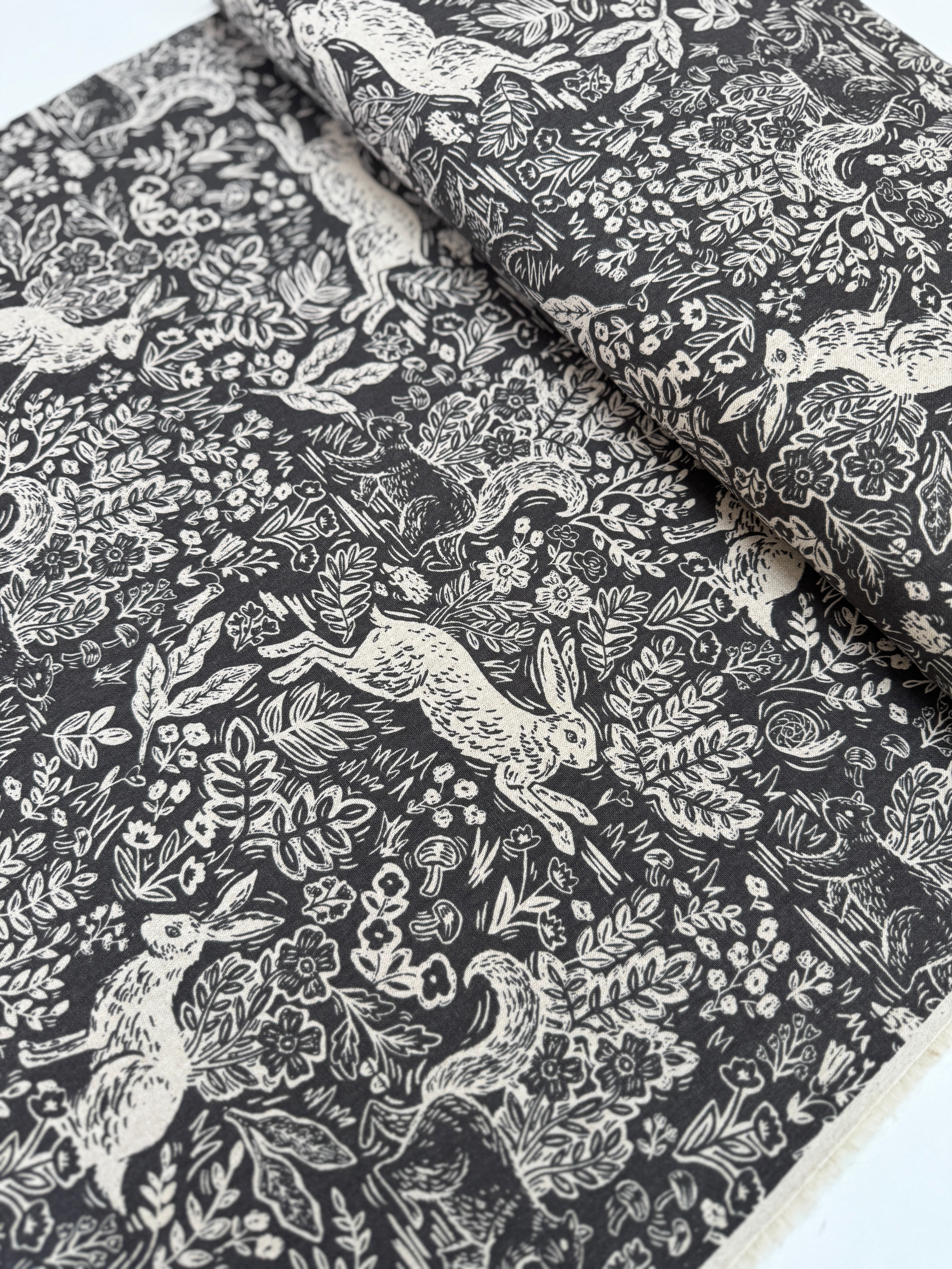 Wildwood Fable Gray Canvas Fabric by Rifle Paper Co. for Cotton + Steel