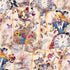 Whimsical collage cotton fabric with storybook characters cat girl clocks and florals