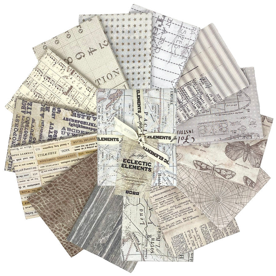 Eclectic Elements Low Volume 14-piece fat quarter bundle by Tim Holtz for FreeSpirit Fabrics