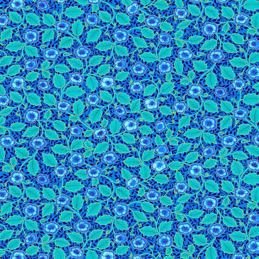 Luminous - Small Floral with Leaves Blue Metallic