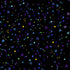 Evening Glow Paint Splash Dots metallic cotton fabric by Chong-A Hwang featuring colorful paint splashes, vibrant dots, and metallic gold accents on a black background.