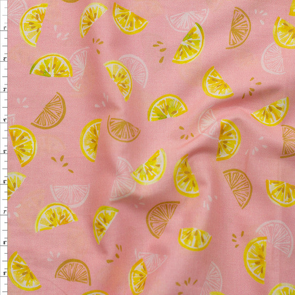 Rose Lemonade Cotton Lawn - Lemon Slices Pink Yardage