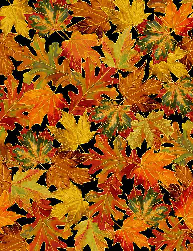 Fall is in the Air - Allover Metallic Autumn Leaves Yardage