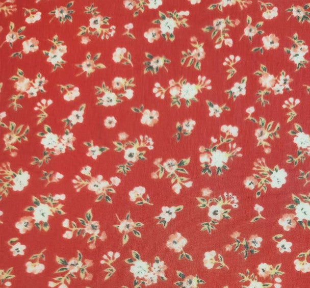 High Multi Sheer Floral Chiffon Red Yardage