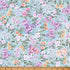 Soiree Floral Hyacinth digital print fabric by Hoffman Fabrics featuring lavender, pink, peach, cream, and white roses and peonies on a soft hyacinth blue background.
