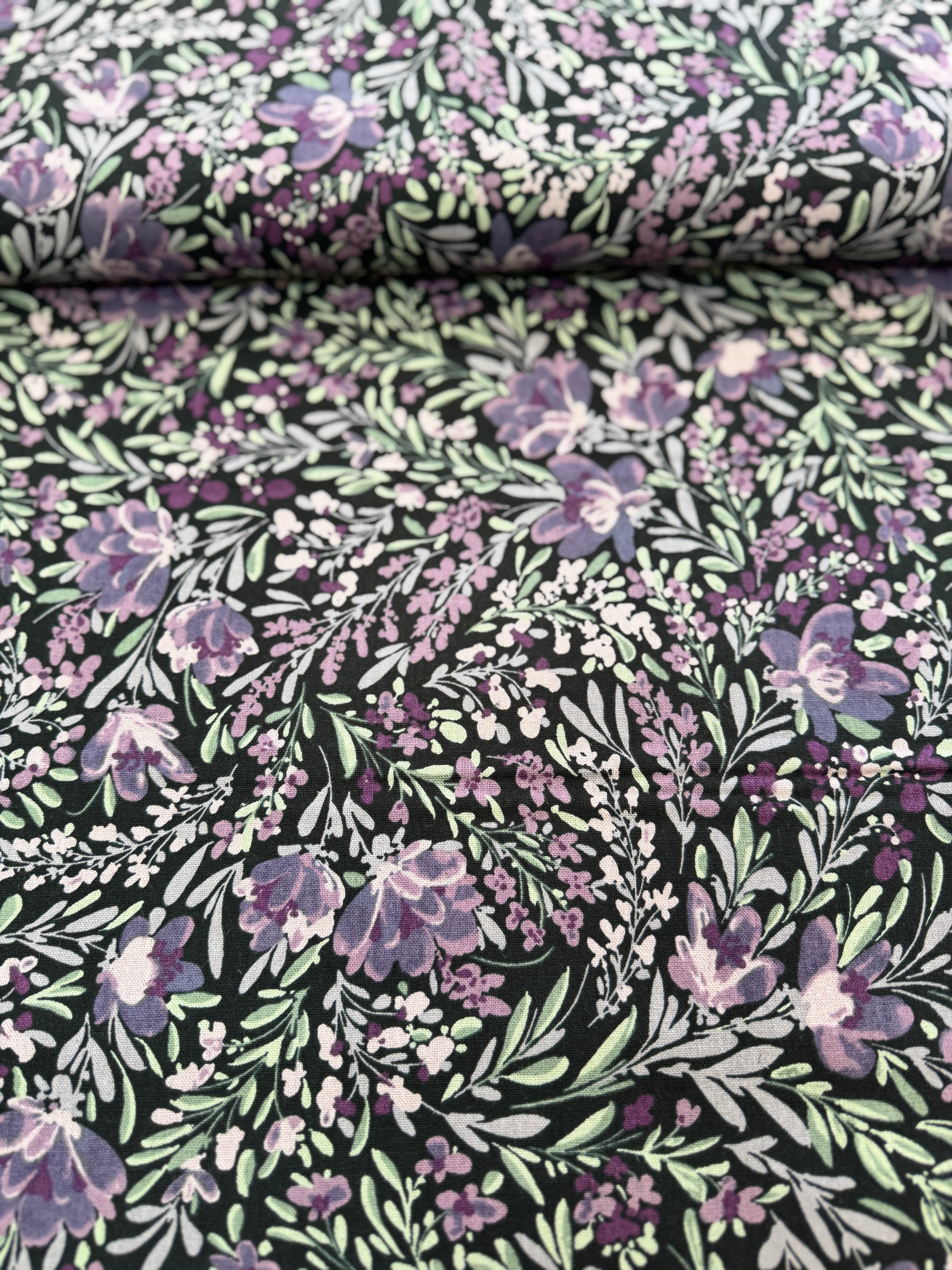 Butterflies In The Garden - Flowers In The Breeze - Imperial Purple Unbleached Canvas Yardage