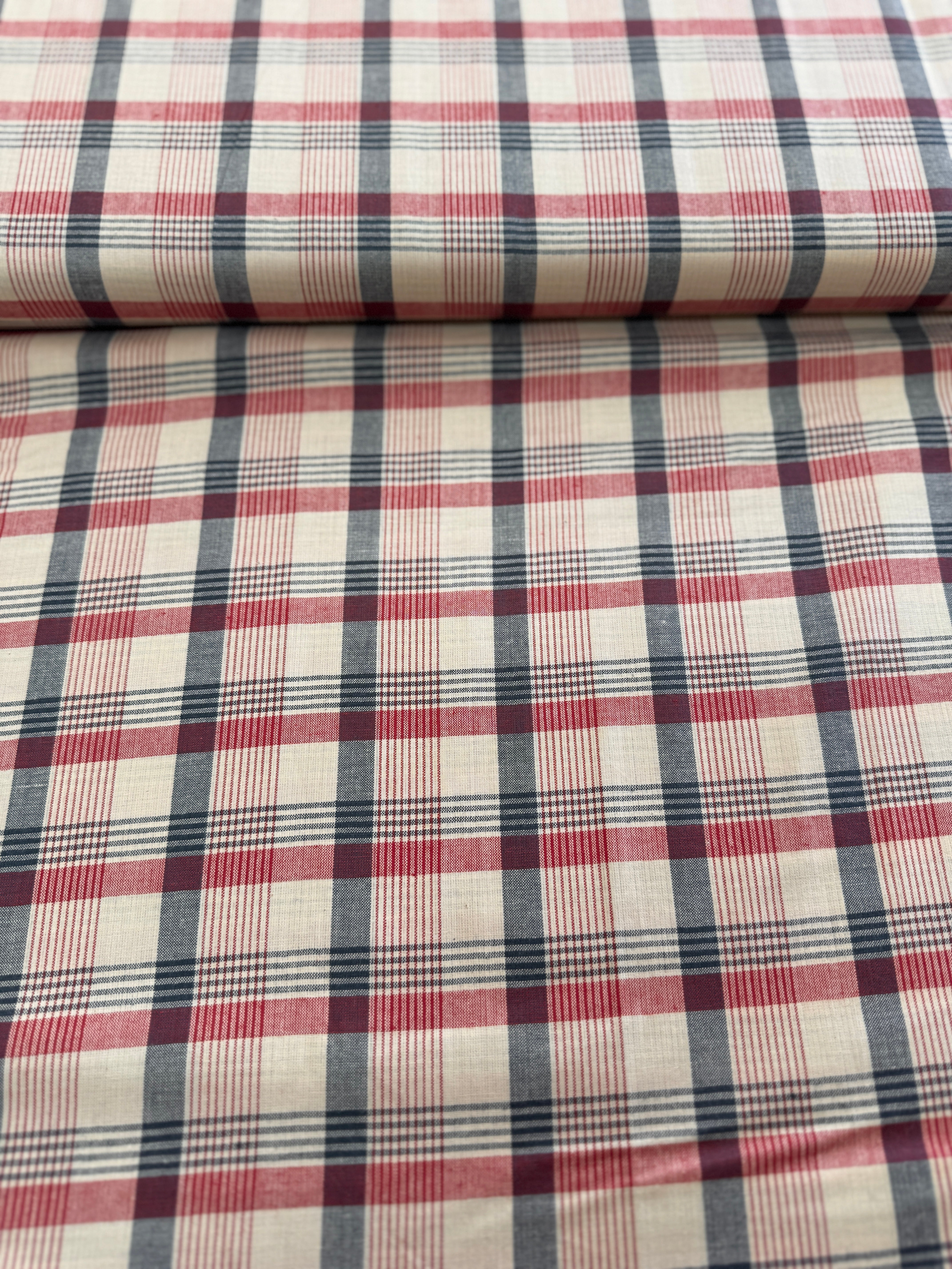 Vive La France Wovens - Rouge Indigo Windowpane Plaid Yardage