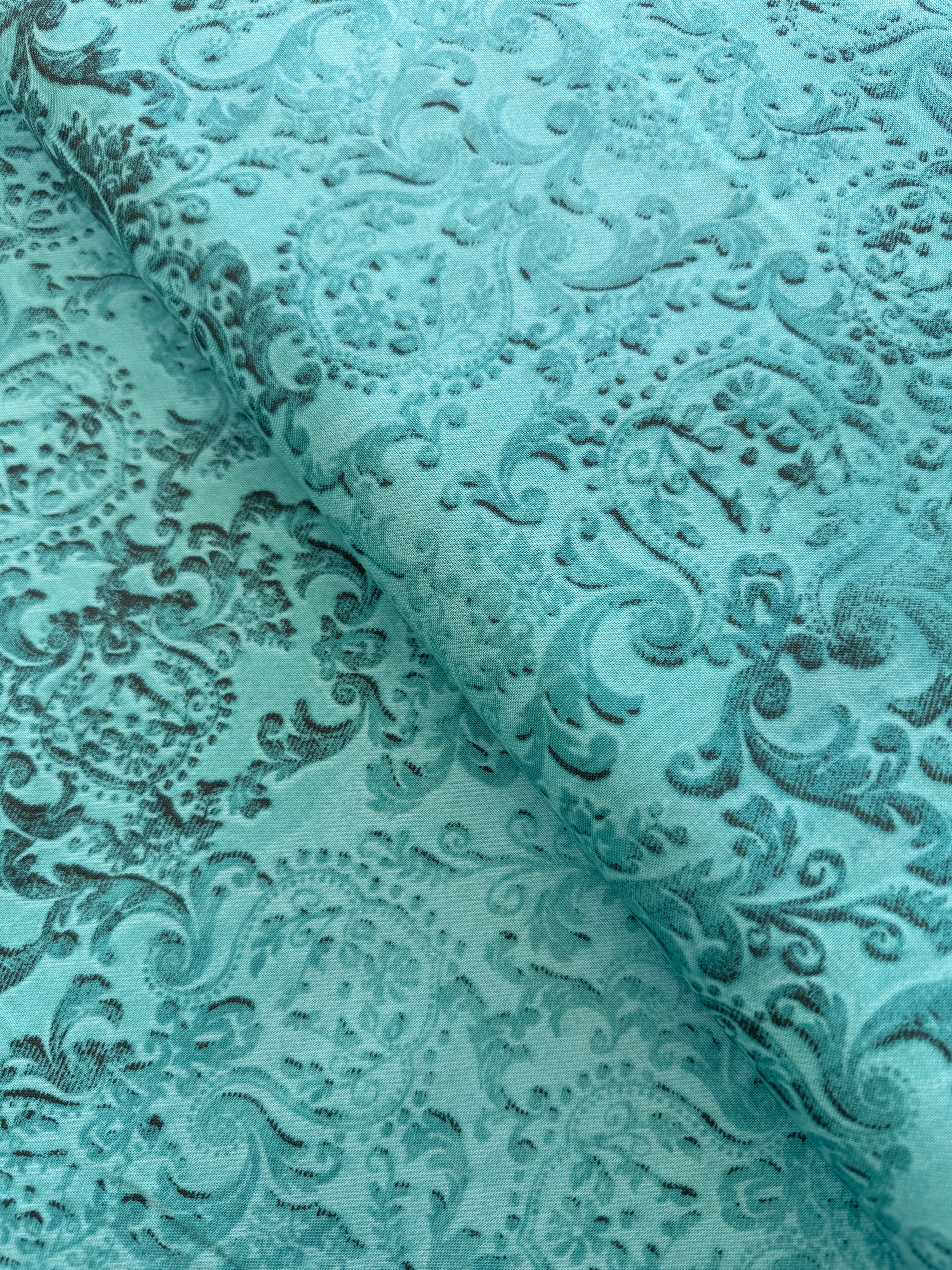 Embossed Scroll Teal Yardage