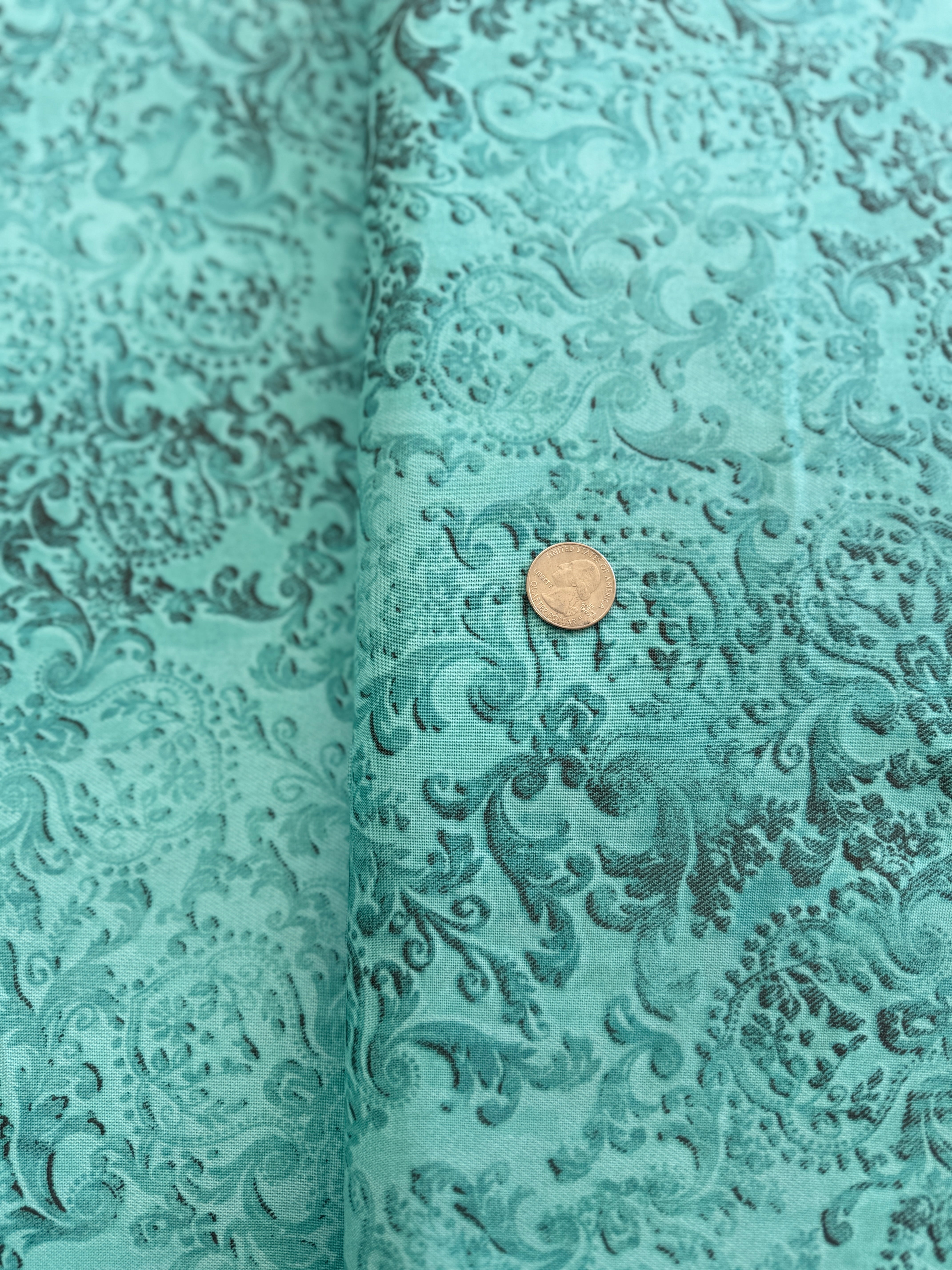 Embossed Scroll Teal Yardage