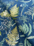 Chickadee Cheer - Ferns Deep Blue/Gold Metallic Yardage